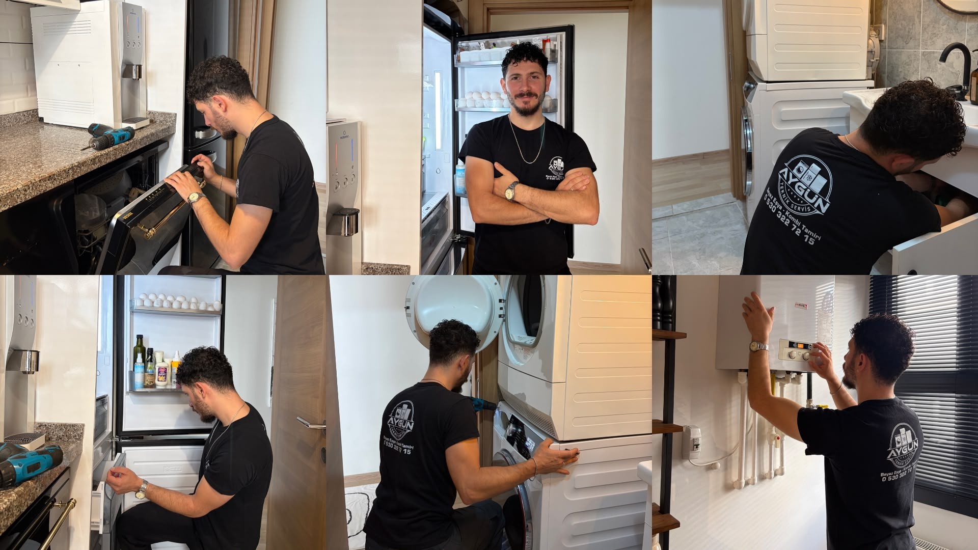 Aygün Teknik Servis teknisyeninden beyaz eşya ve kombi tamiri anlarından kolaj